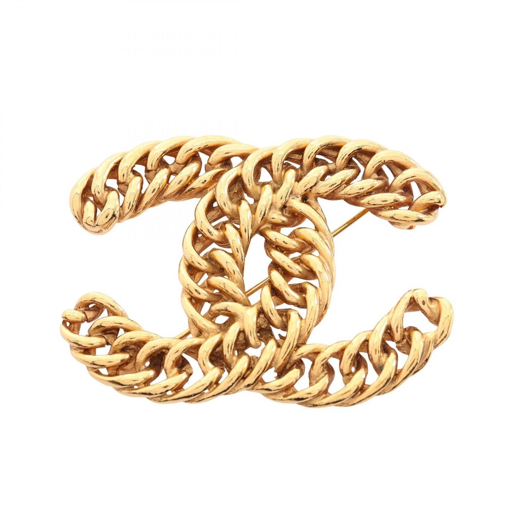 Chanel Coco Mark Chain Brooch Pin Gold #368756C85B